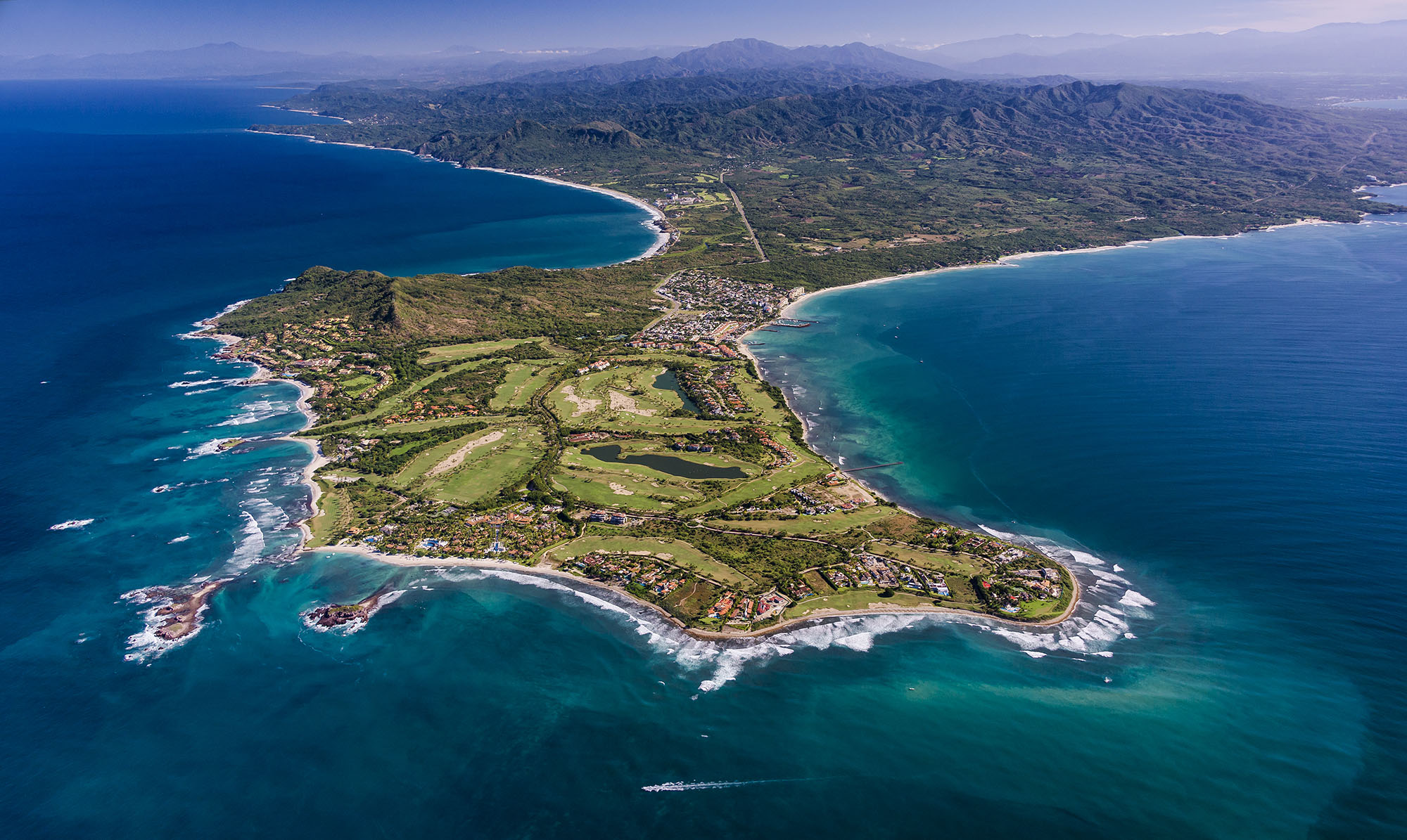 Aerial view of Punta de Mita coastline and luxury resorts in Mexico