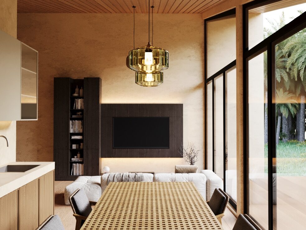 Modern kitchen and dining area in a 1-bedroom pre-sale Punta Mita villa with luxury finishes