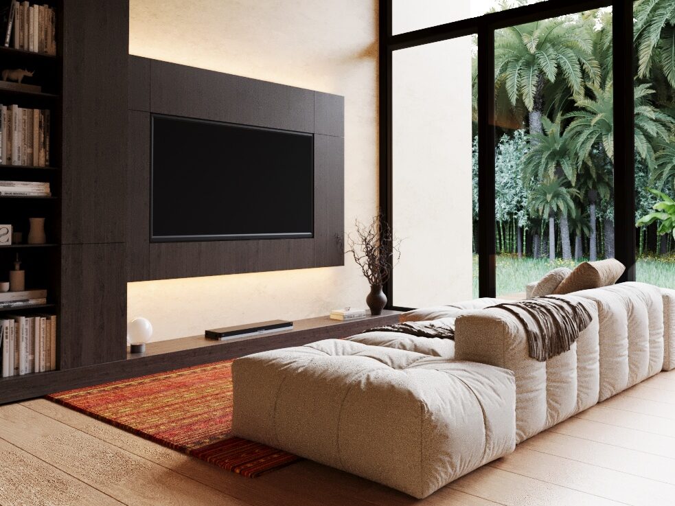 Modern living room in a 1-bedroom pre-sale Punta Mita villa with open-concept layout and natural light
