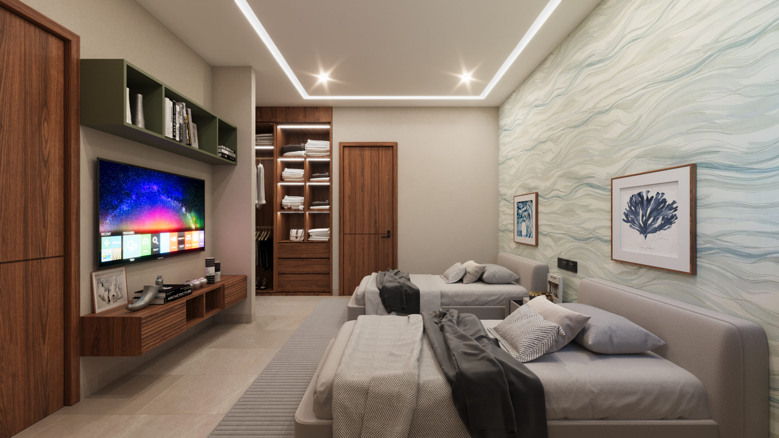 Modern bedroom in a luxury pre-sale Puerto Vallarta condo with ocean view