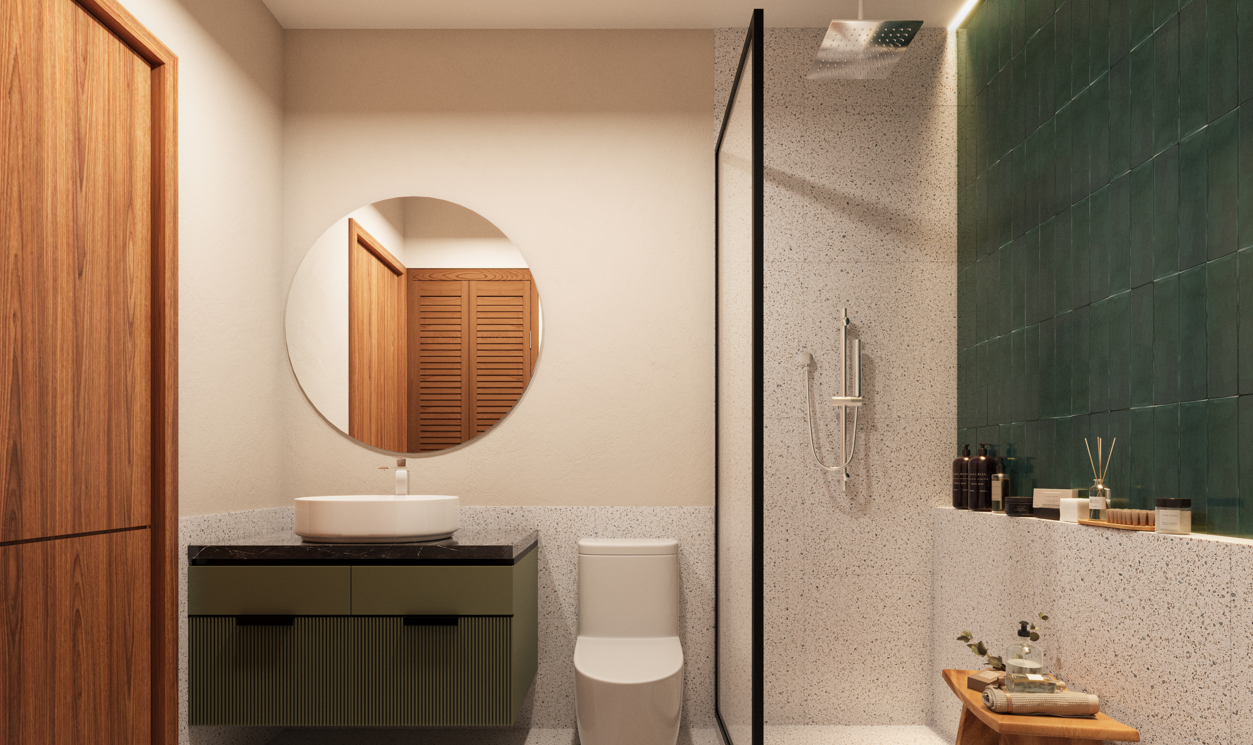 Luxury bathroom in a beachfront pre-sale Puerto Vallarta condo with modern finishes