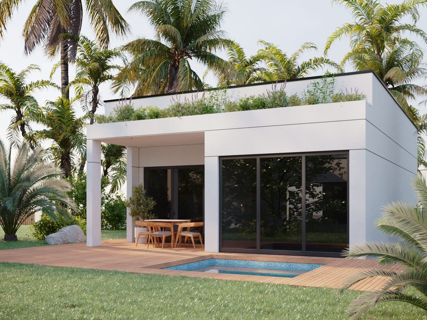 Back view of a 2-bedroom villa with private dipping pool in a presale Punta Mita development
