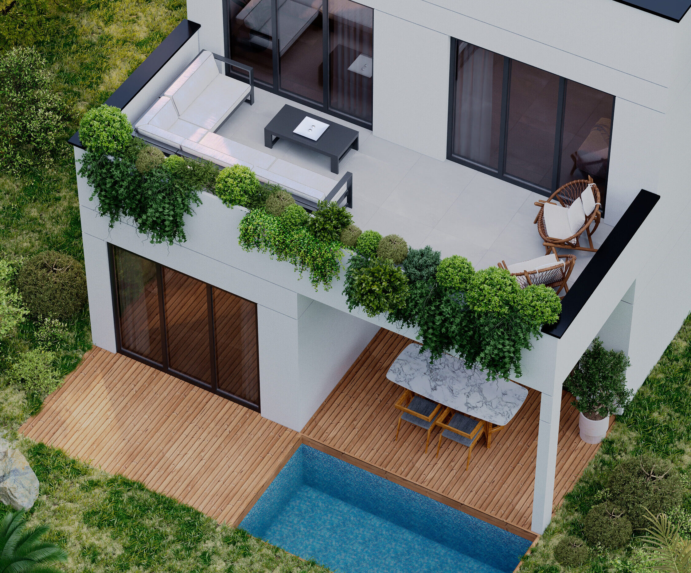 Private villa terrace with pool and outdoor lounge in Puerto Vallarta