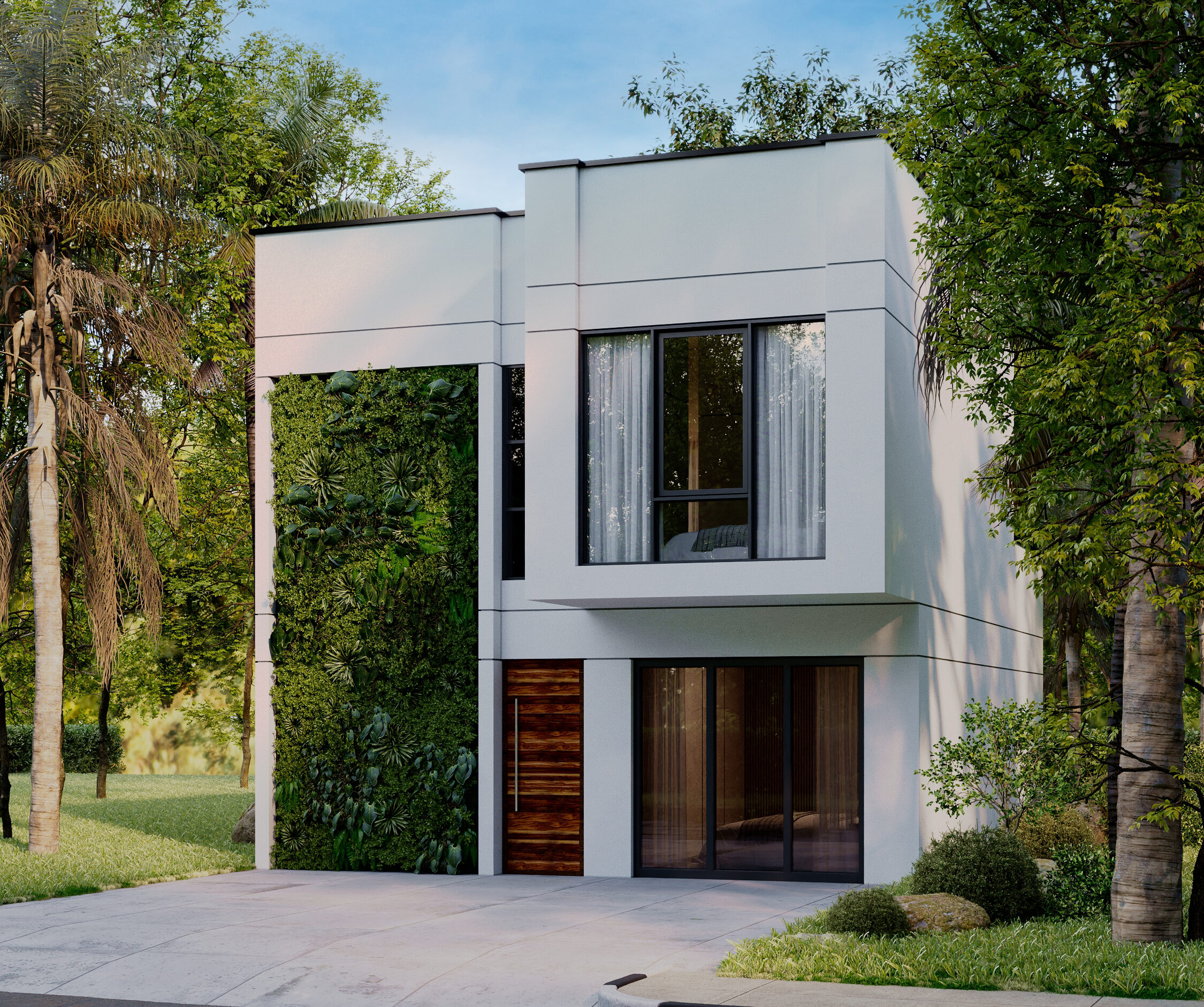 Modern villa with vertical garden facade in Puerto Vallarta, featuring two-level lock-off design