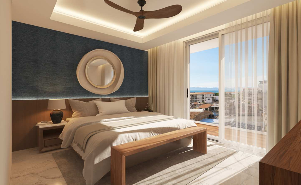 Ocean view bedroom in Veloa presale Puerto Vallarta with natural lighting and modern design