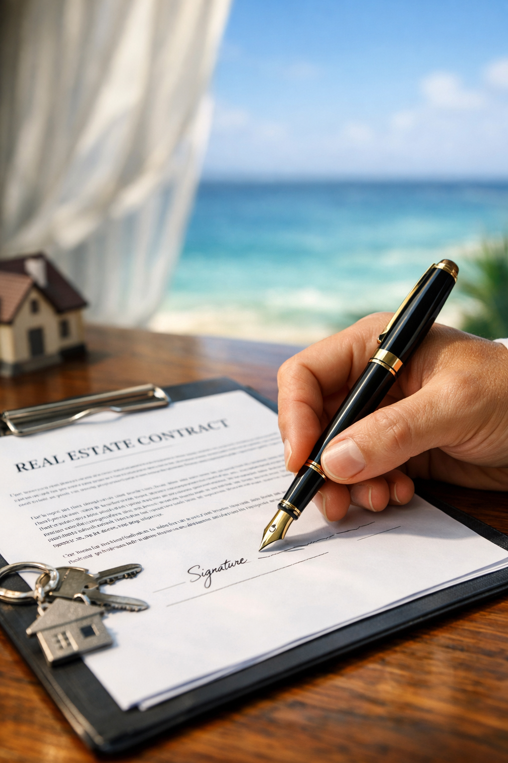 Signing a real estate contract with ocean view in Puerto Vallarta trust property purchase