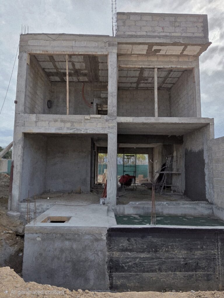 Modern two-story house under construction representing pre-sale real estate development in Puerto Vallarta