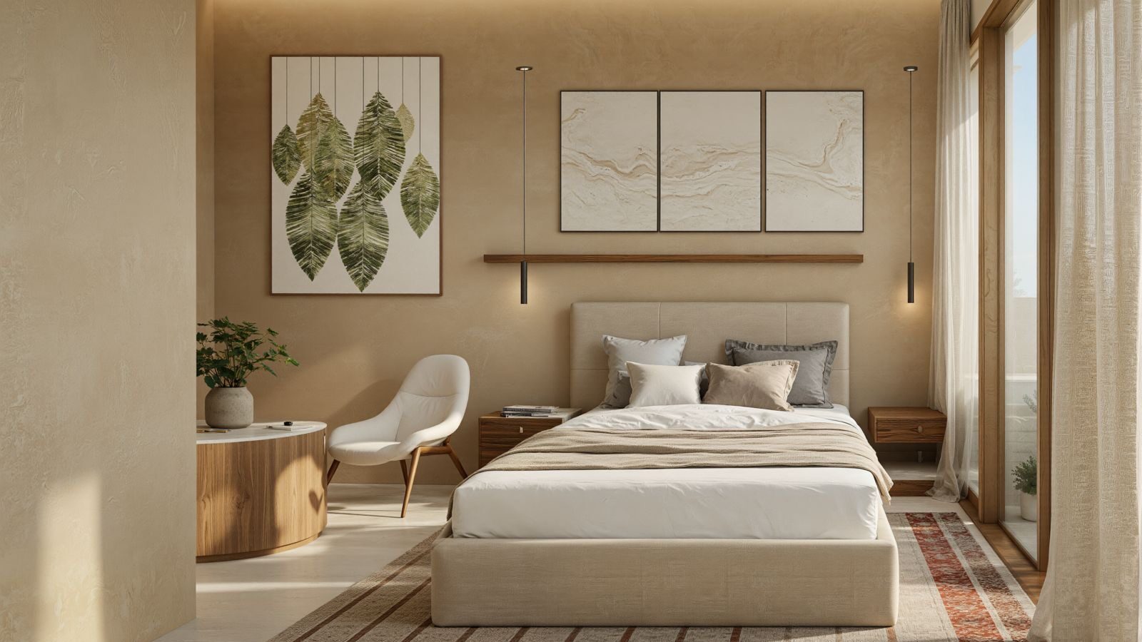 Elegant master bedroom with modern finishes inside a luxury condominium in Puerto Vallarta.