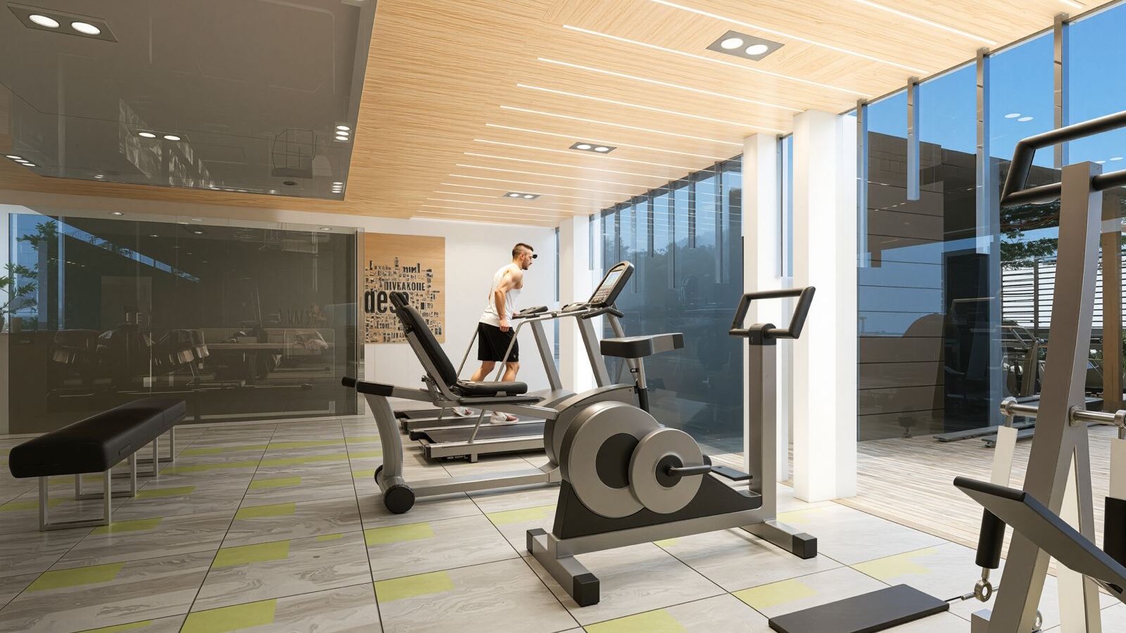 Modern fitness center with premium gym equipment inside a luxury condominium in Puerto Vallarta.