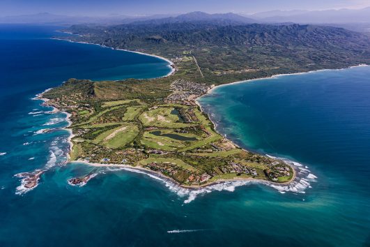 Aerial view of Punta de Mita coastline and luxury resorts in Mexico