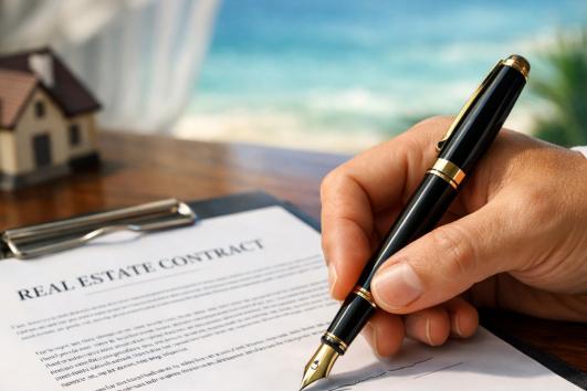 Signing a real estate contract with ocean view in Puerto Vallarta trust property purchase