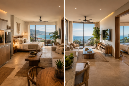Studio vs one-bedroom condo investment in Puerto Vallarta with ocean views