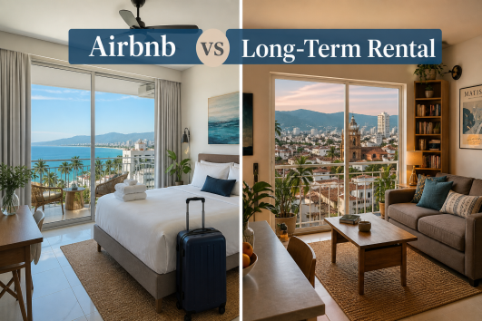 Comparaison Airbnb vs location longue durée à Puerto Vallarta avec condo vue mer et appartement en ville