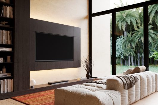 Modern villa interior in Punta de Mita with tropical garden view and luxury finishes